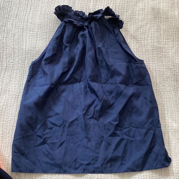 🧡 Navy J.Crew Ruffle Collar Silk Top - Picture 5 of 5